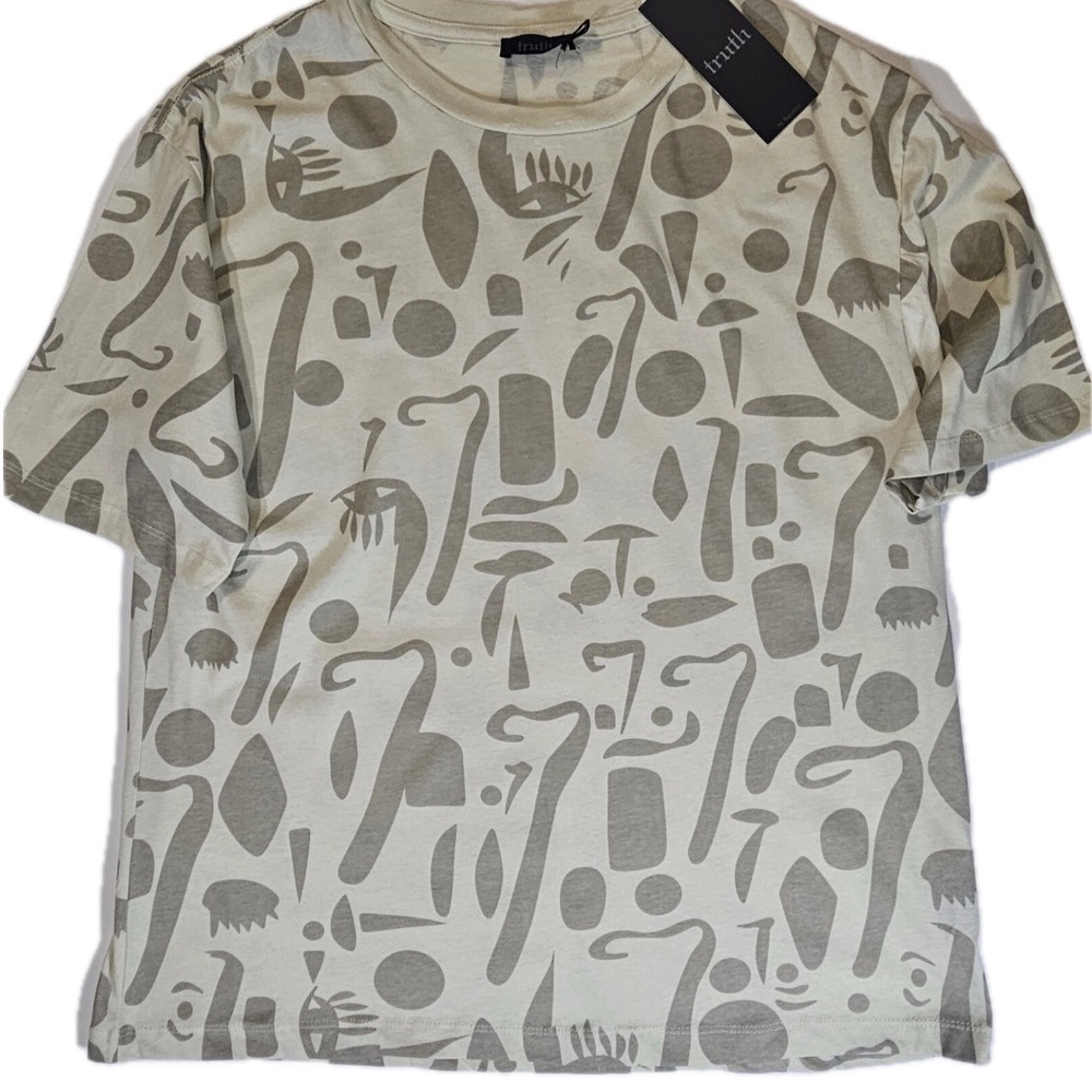 Truth Shirt Mens‎ Large Beige Abstract Graphic Crewneck Short Sleeve Cotton